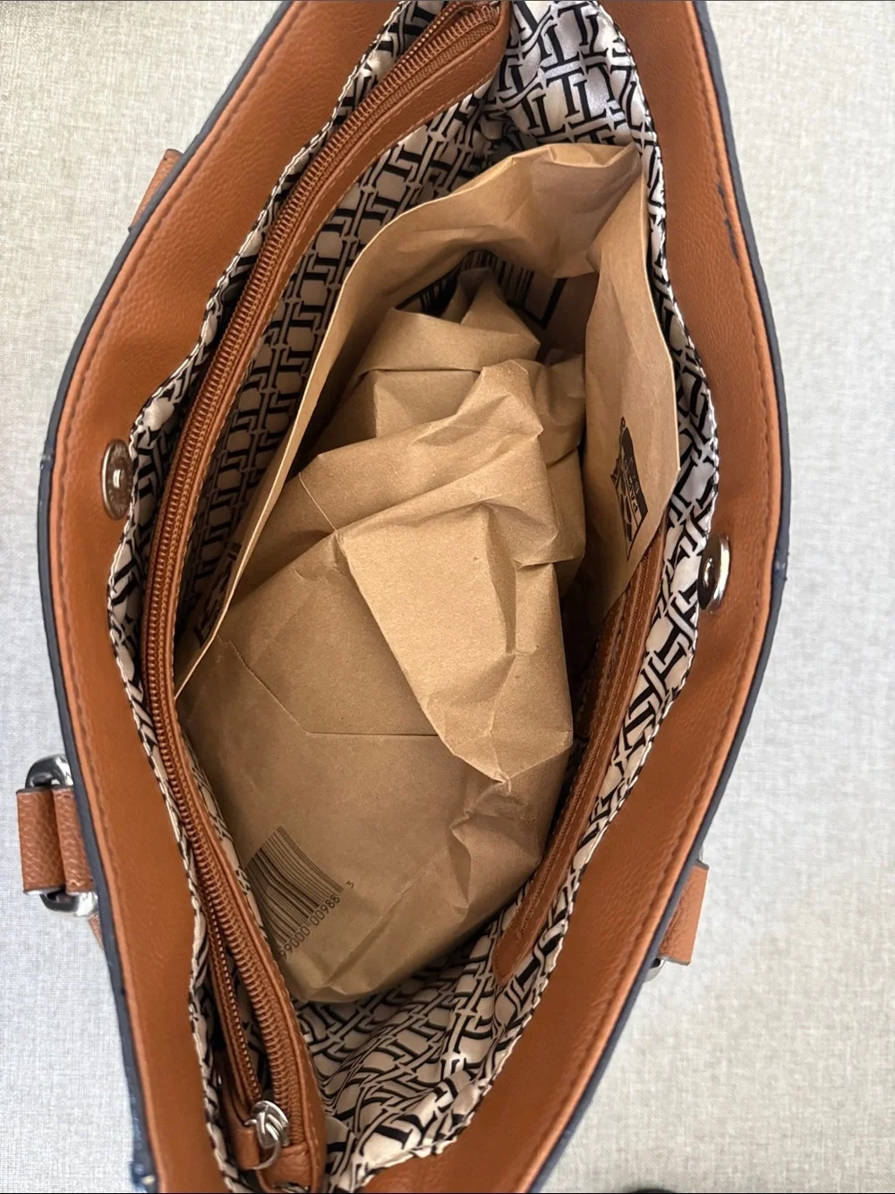 Tignanello leather Navy Tote with Brown Handles